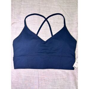 Manduka Essence Cross Back Sports Bra Navy Blue Large L NWT Yoga Pilates